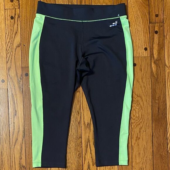 Vintage bcg neon green and black high‎ waist wide band cropped leggings - Picture 1 of 5